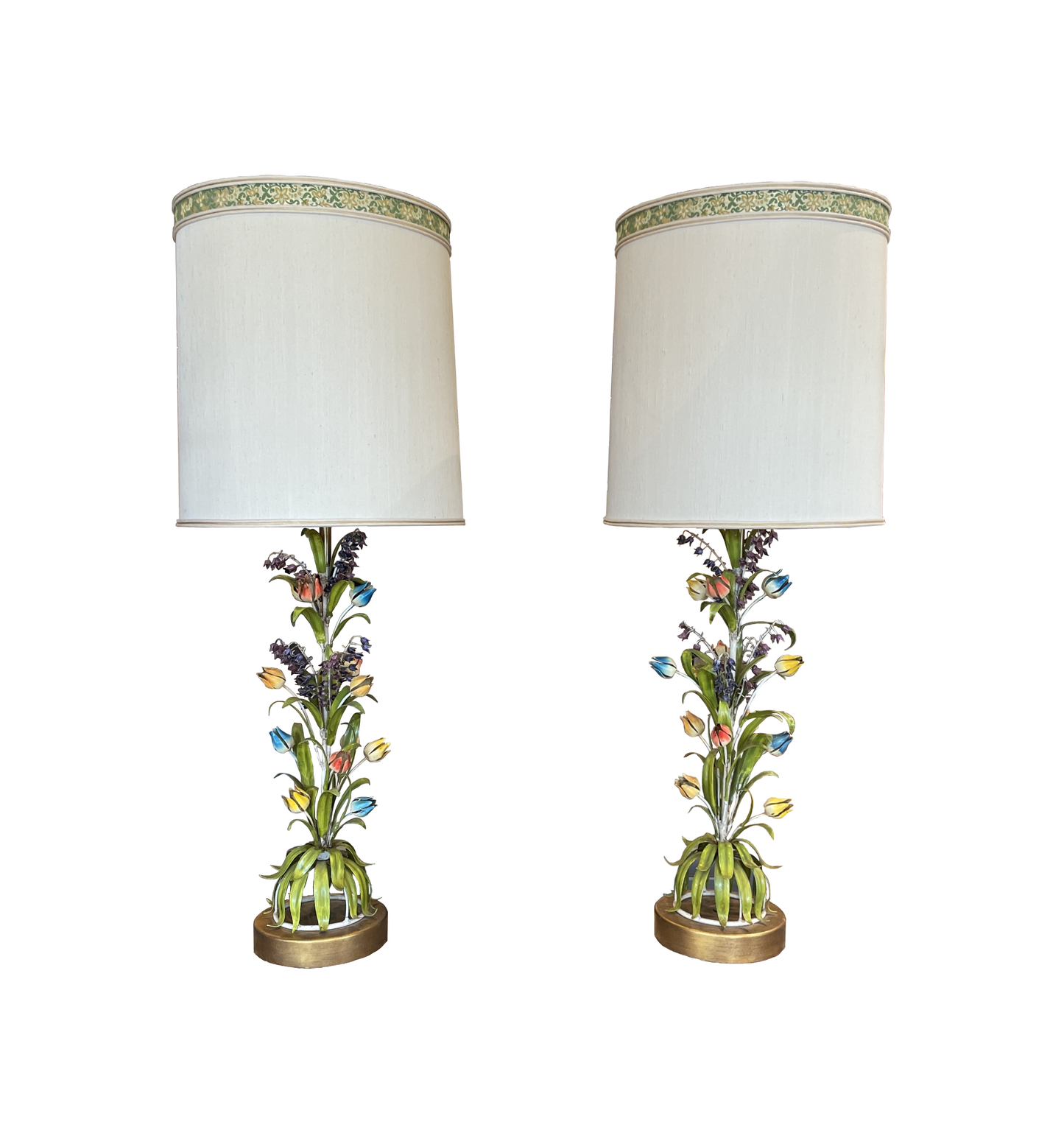 Vintage Marbro Tole Floral Lamps, a Pair (0MJ00B)