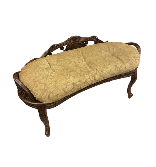 Maitland Smith Kidney Shaped carved Bench with Cushion (0JQ005)