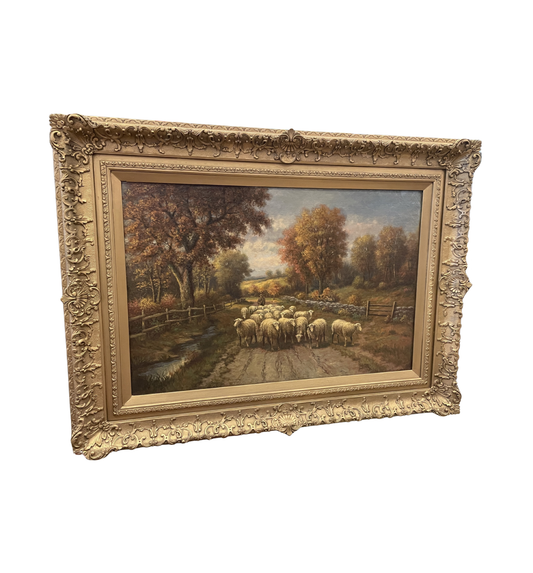 Herman Rohde Landscape Oil on Canvas, Sheep Herder (0M1002)