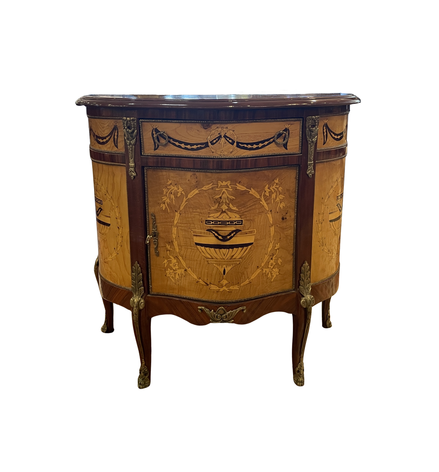 Italian Marquetry Demilune with applied bronze ormolu (0BN005)