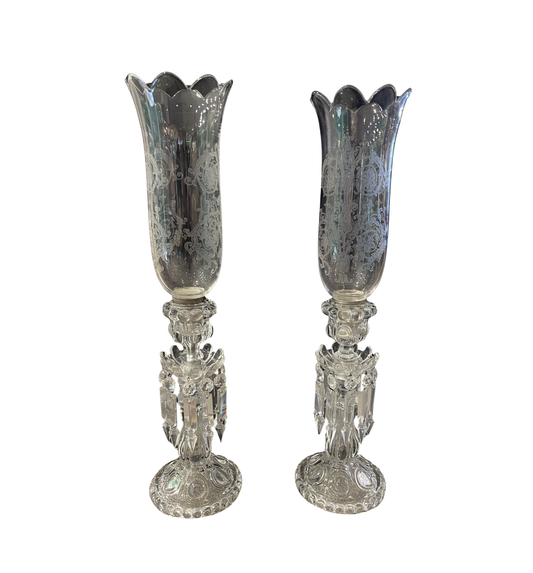 Baccarat Medallion Hurricane Candelabras, a pair (0P3001)