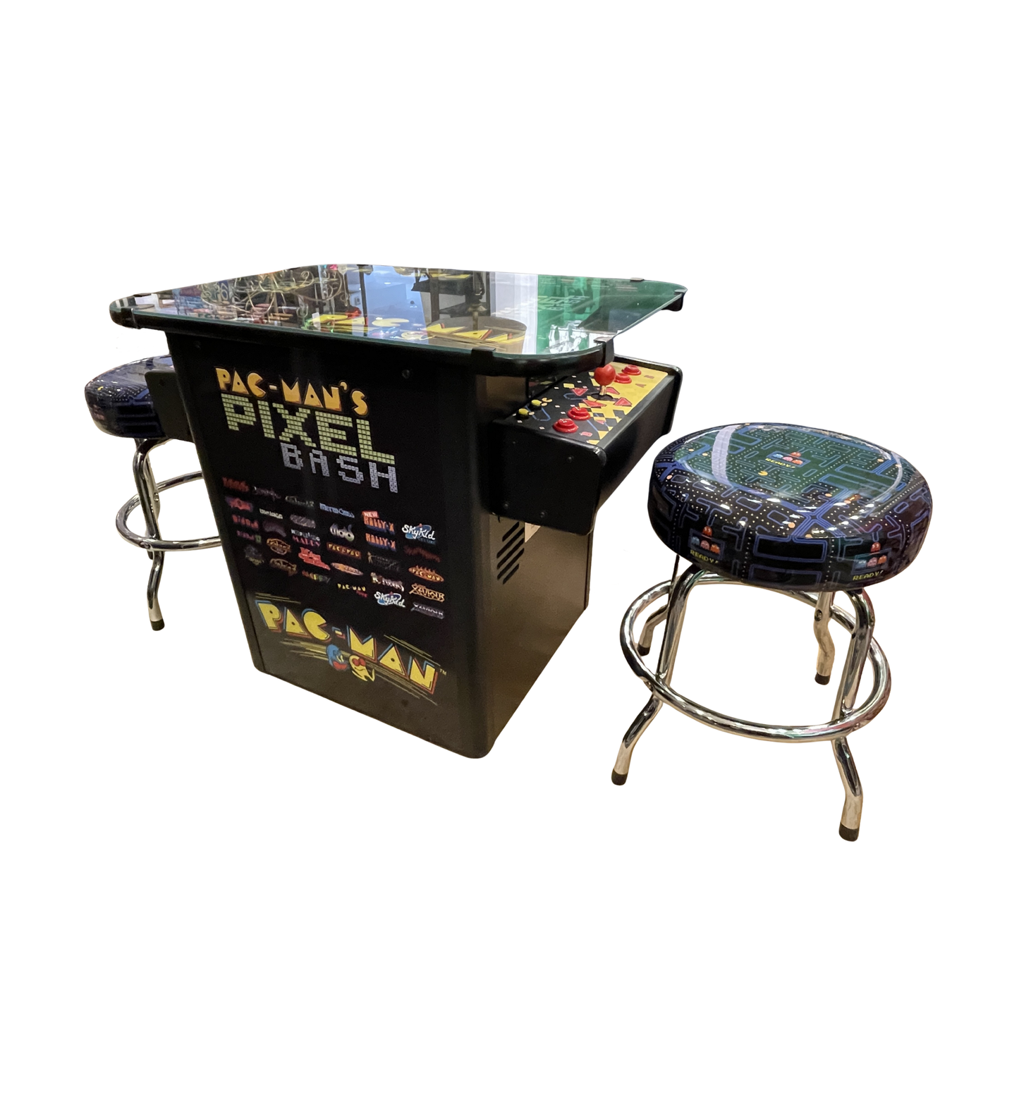Pac-Man Pixel Bash Tabletop with two stools (0IV01D)