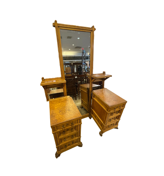 Continental 19th Century Birdseye maple with marquetry Dressing Table AS IS (0H8003)