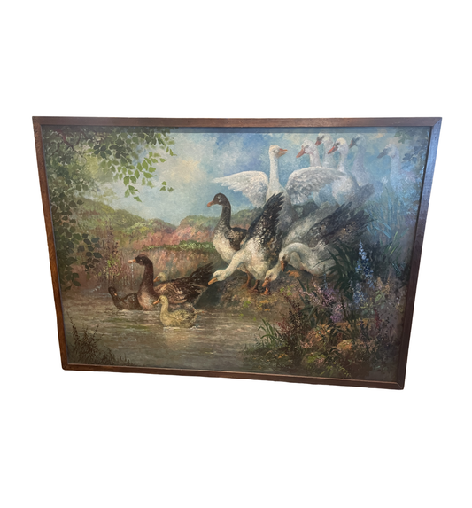 Geese oil on Board Attr. Constant (David) Artz-Dutch (0KZ001)