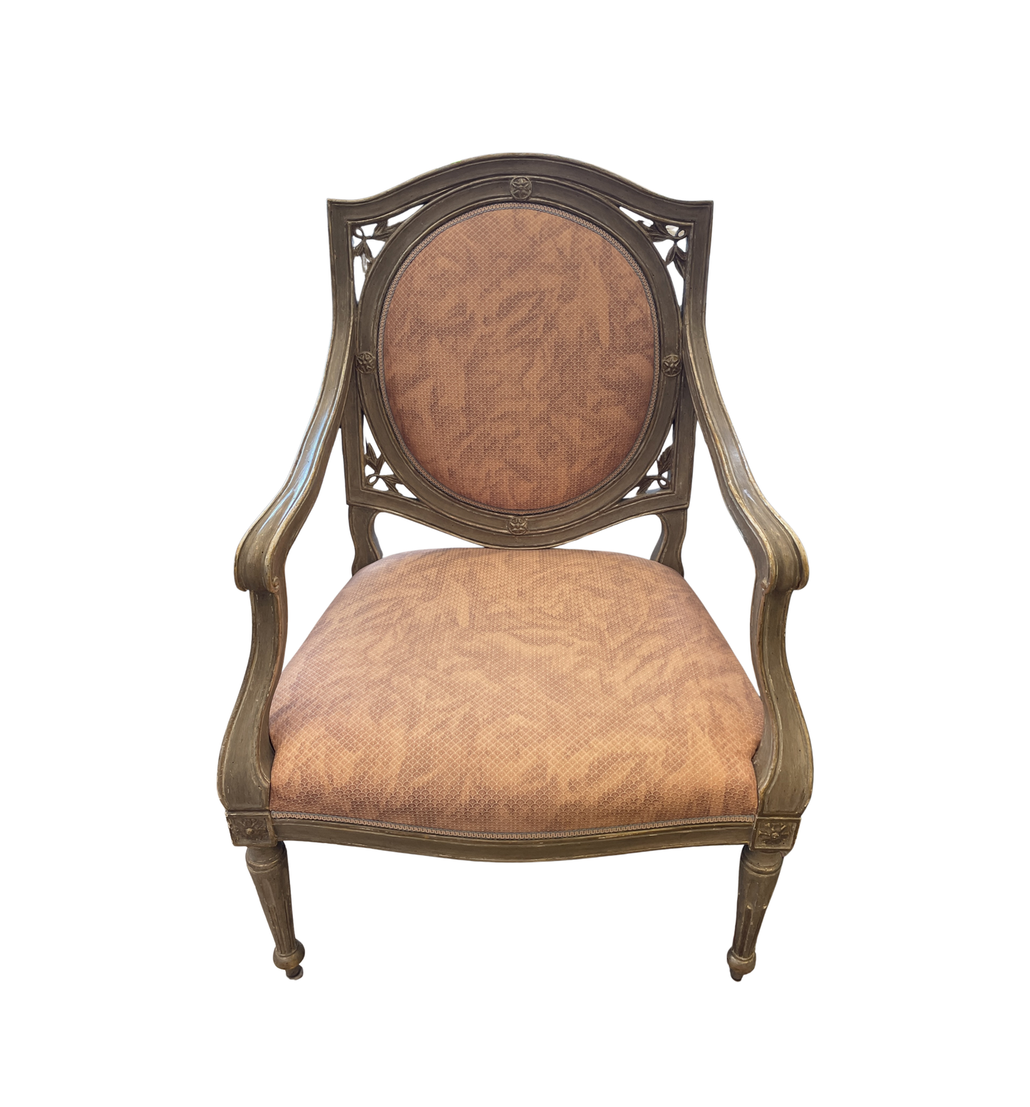 Dennis and Leen French Arm Chair with Salmon Upholstery (Two available 00Y009 00Y00A)
