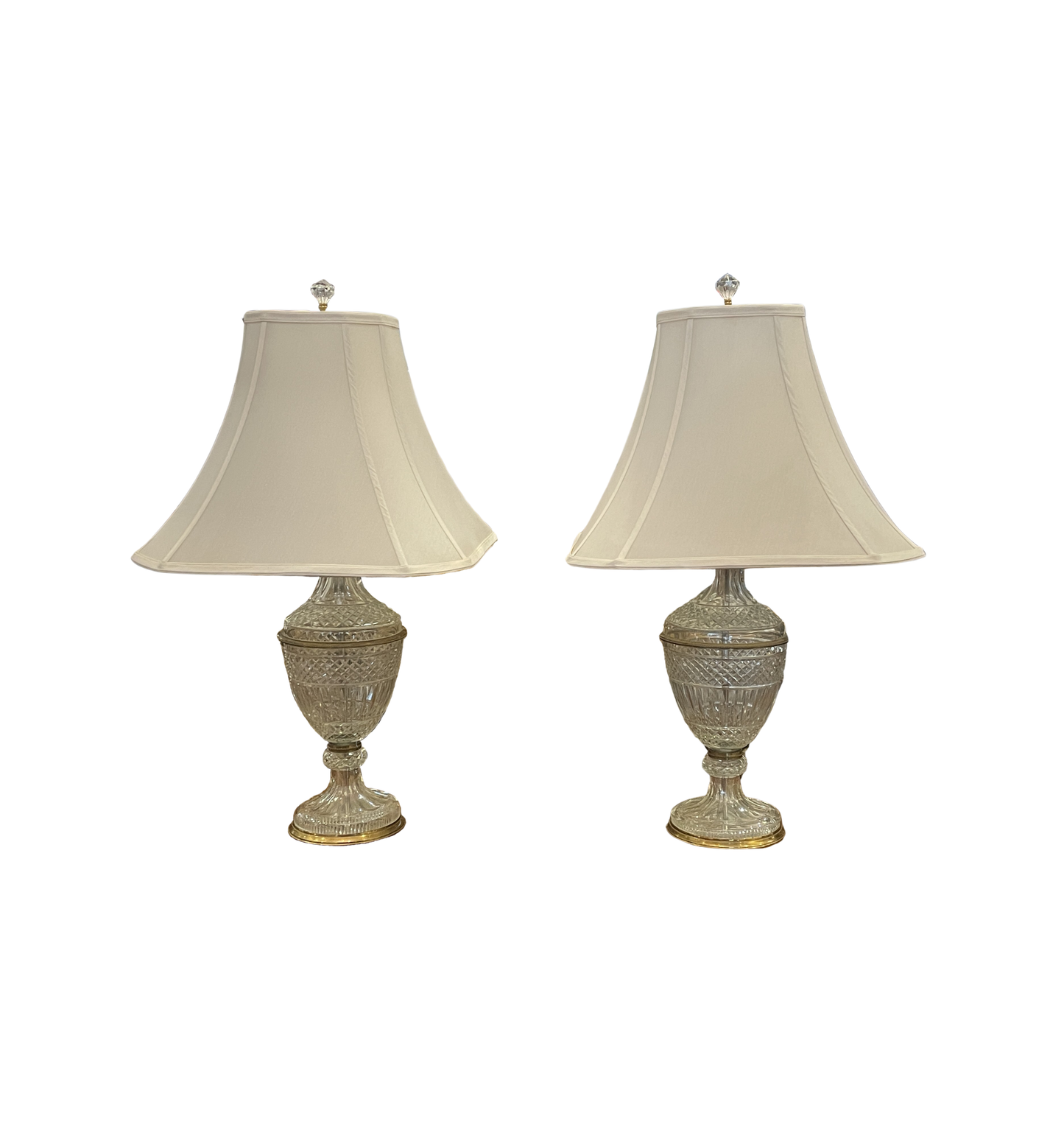Pr. French Neoclassical Cut Crystal Lamps, attr: Baccarat/Saint Louis (0JO001)