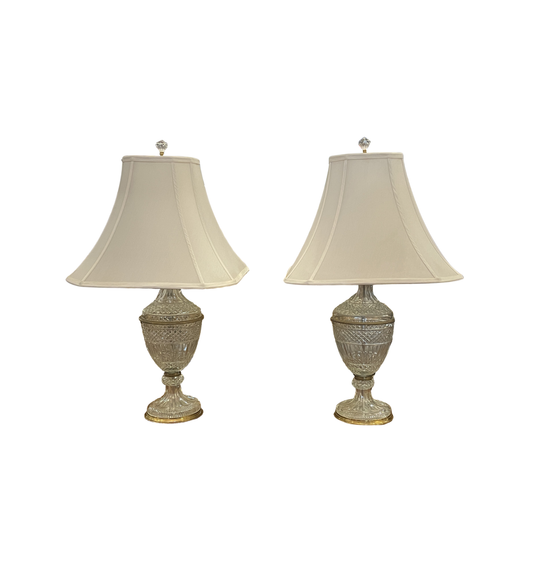 Pr. French Neoclassical Cut Crystal Lamps, attr: Baccarat/Saint Louis (0JO001)