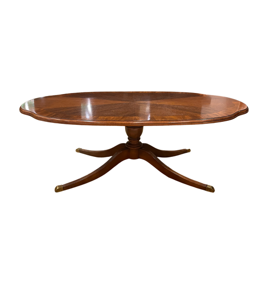 Oval Mahogany Veneer Coffee Table on Pedestal Base (0JA001)