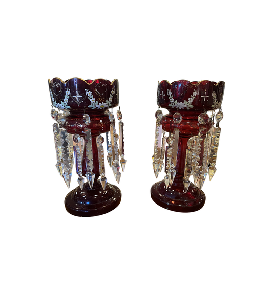 Pair of Antique Bohemian Enameled Lusters (0M100A)