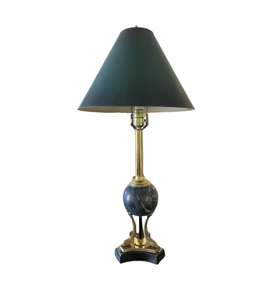 Brass and Green Marble Sphere Lamp with Dolphin Feet (0L0007)