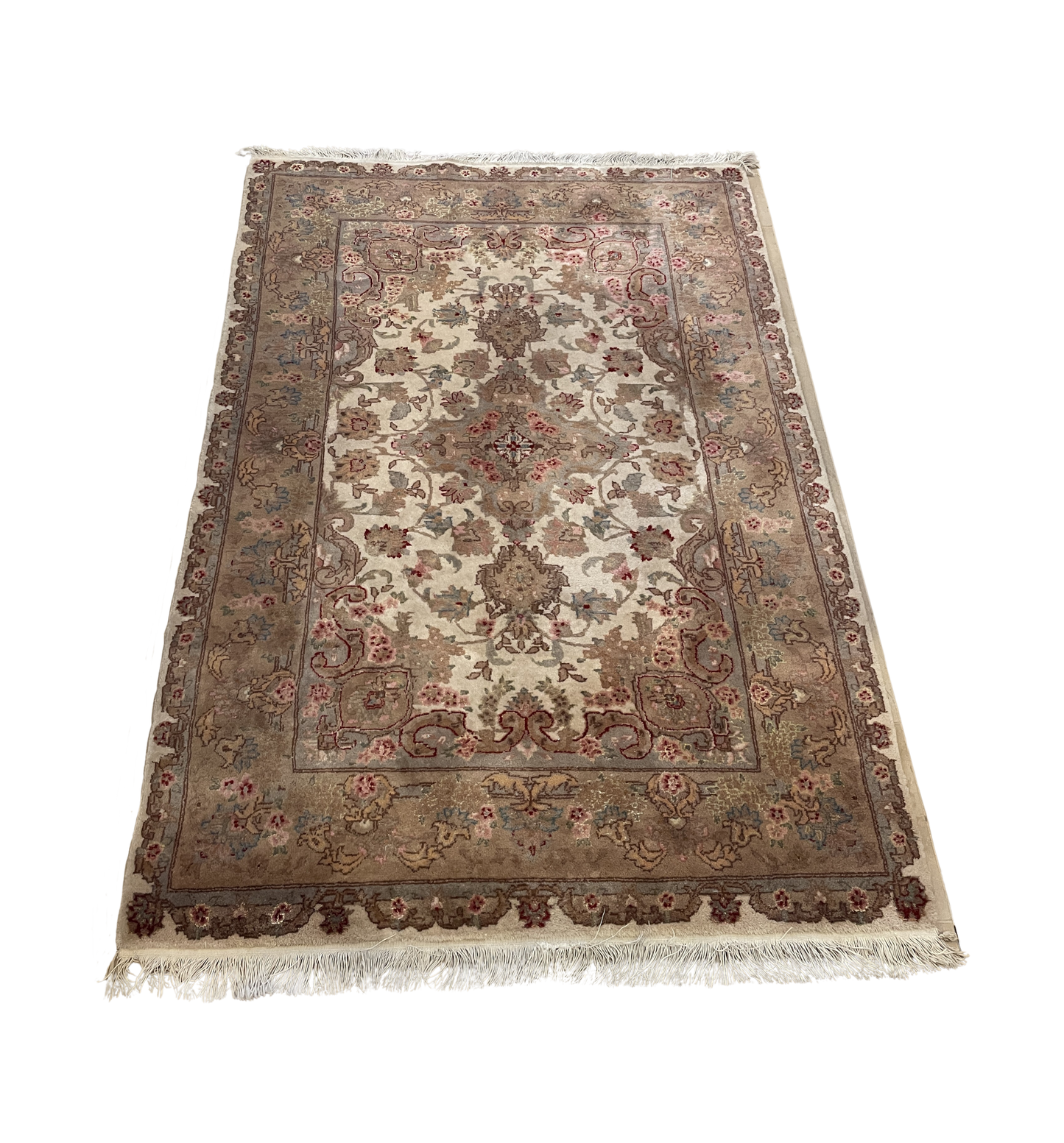 Hand Knotted Cream Floral Wool Rug, AS IS (3'10x5'10) (0EX003)