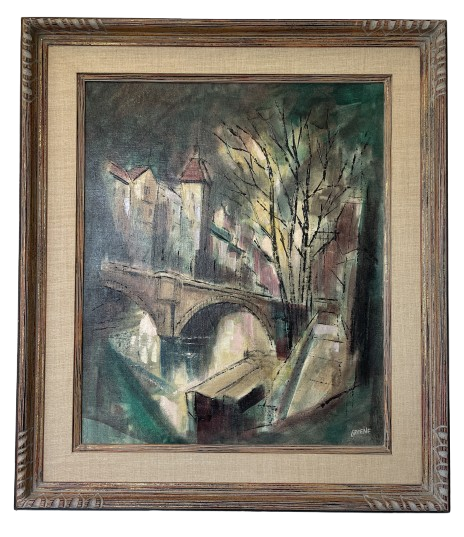 Midcentury Bridges in Bruges Oil on Canvas