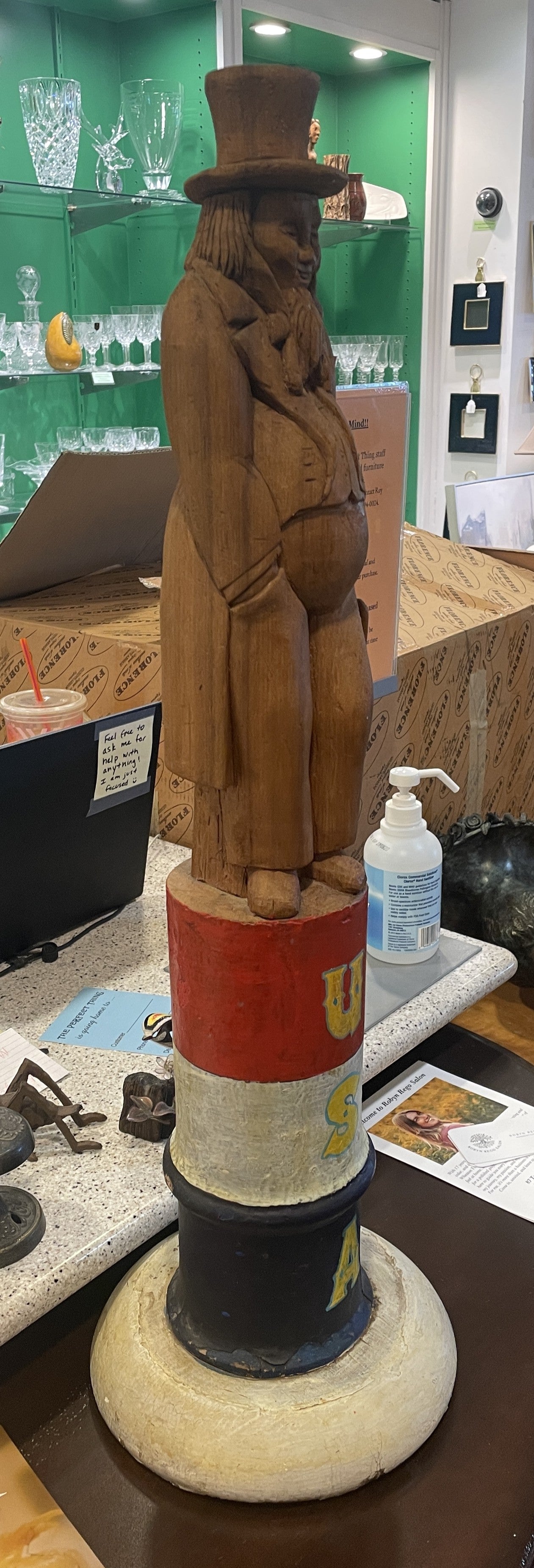 Folk Art Carved Uncle Sam on Oil Barrel (02J00H)