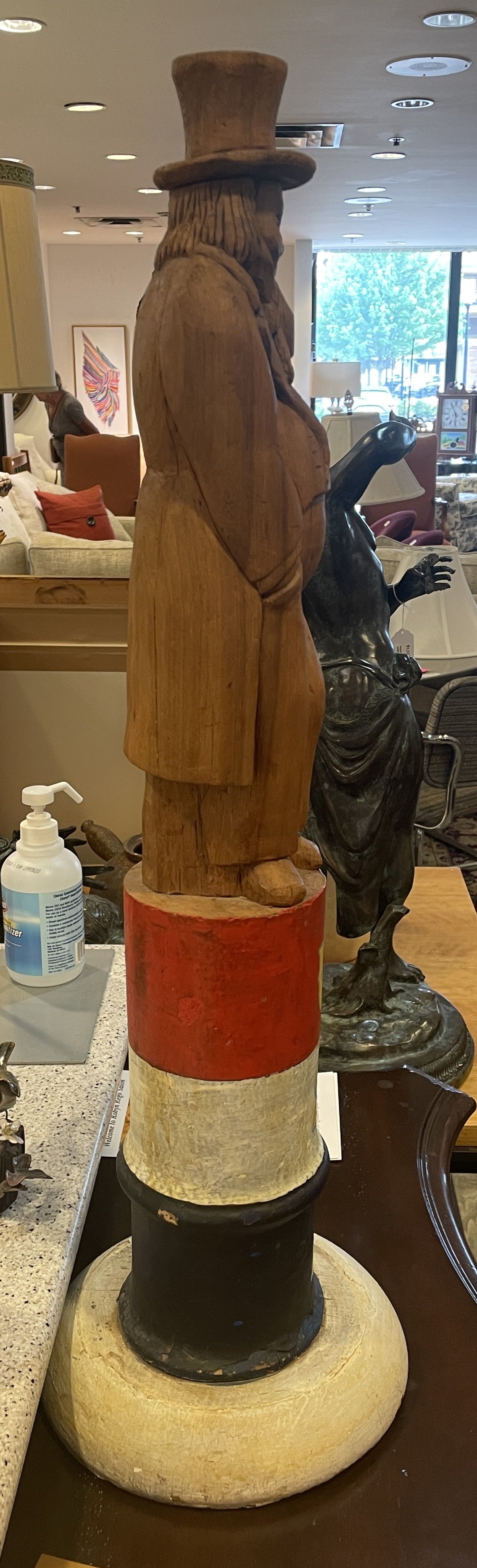 Folk Art Carved Uncle Sam on Oil Barrel (02J00H)