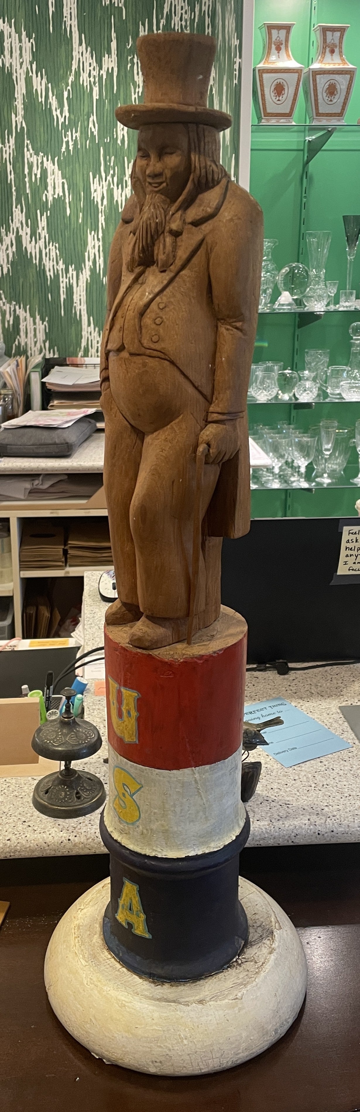 Folk Art Carved Uncle Sam on Oil Barrel (02J00H)