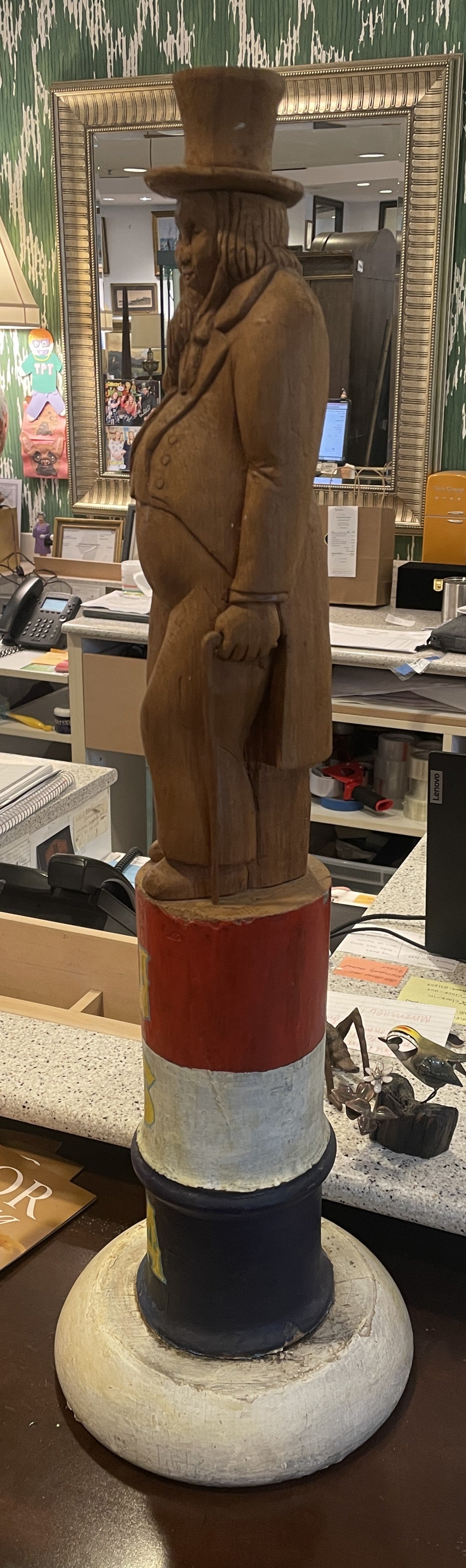 Folk Art Carved Uncle Sam on Oil Barrel (02J00H)