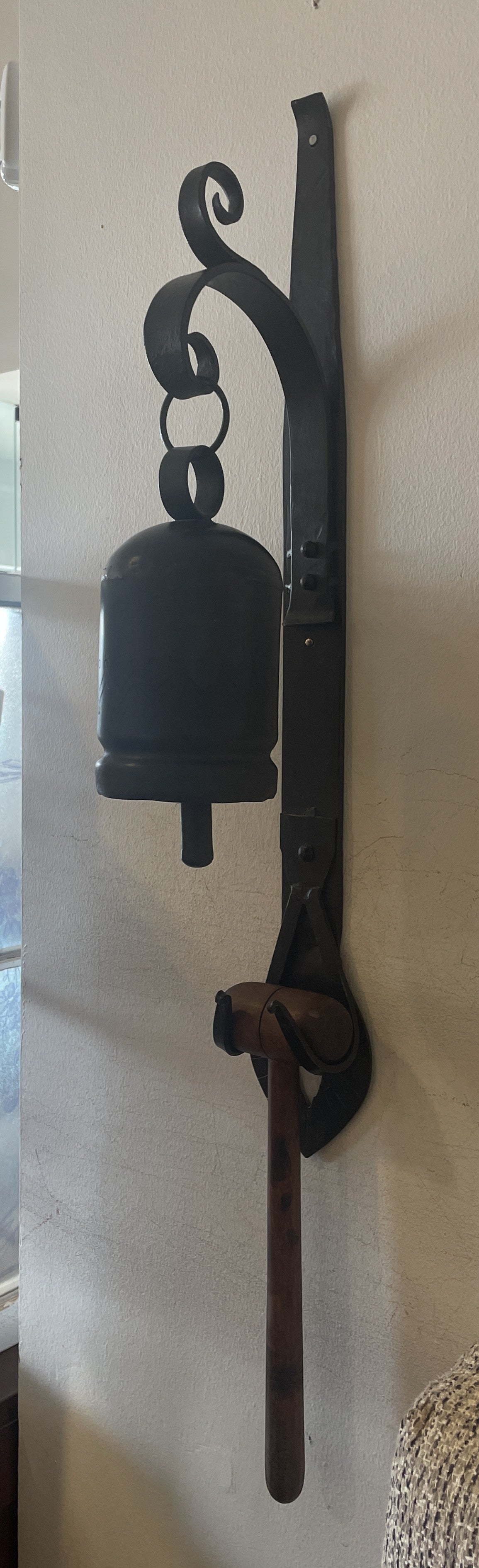 Hand Forged Iron Bell on Bracket with Mallet (0JL01Q)