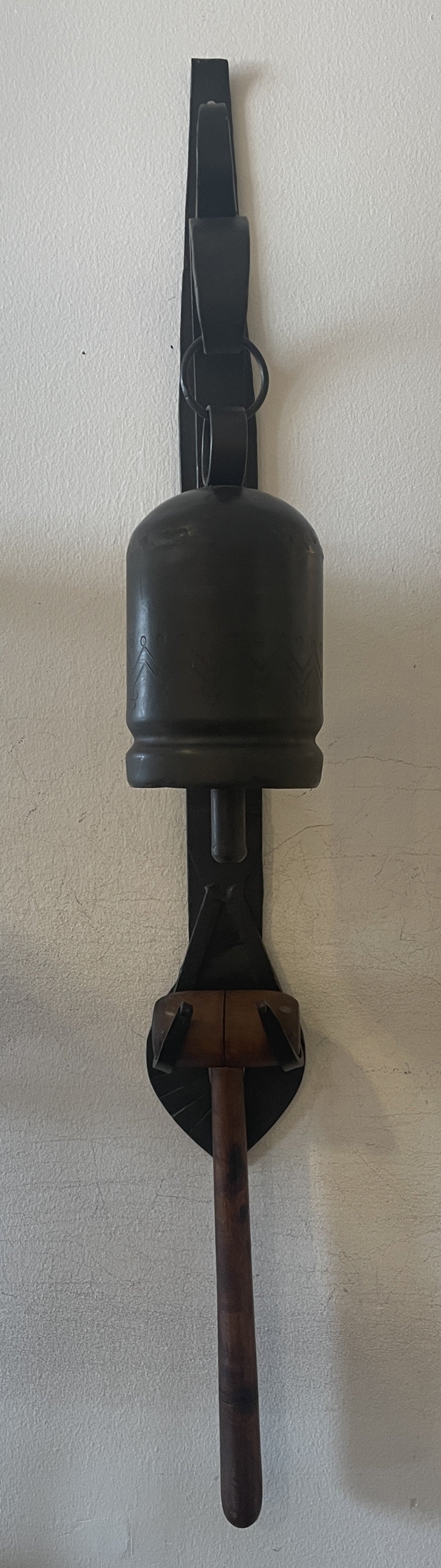 Hand Forged Iron Bell on Bracket with Mallet (0JL01Q)