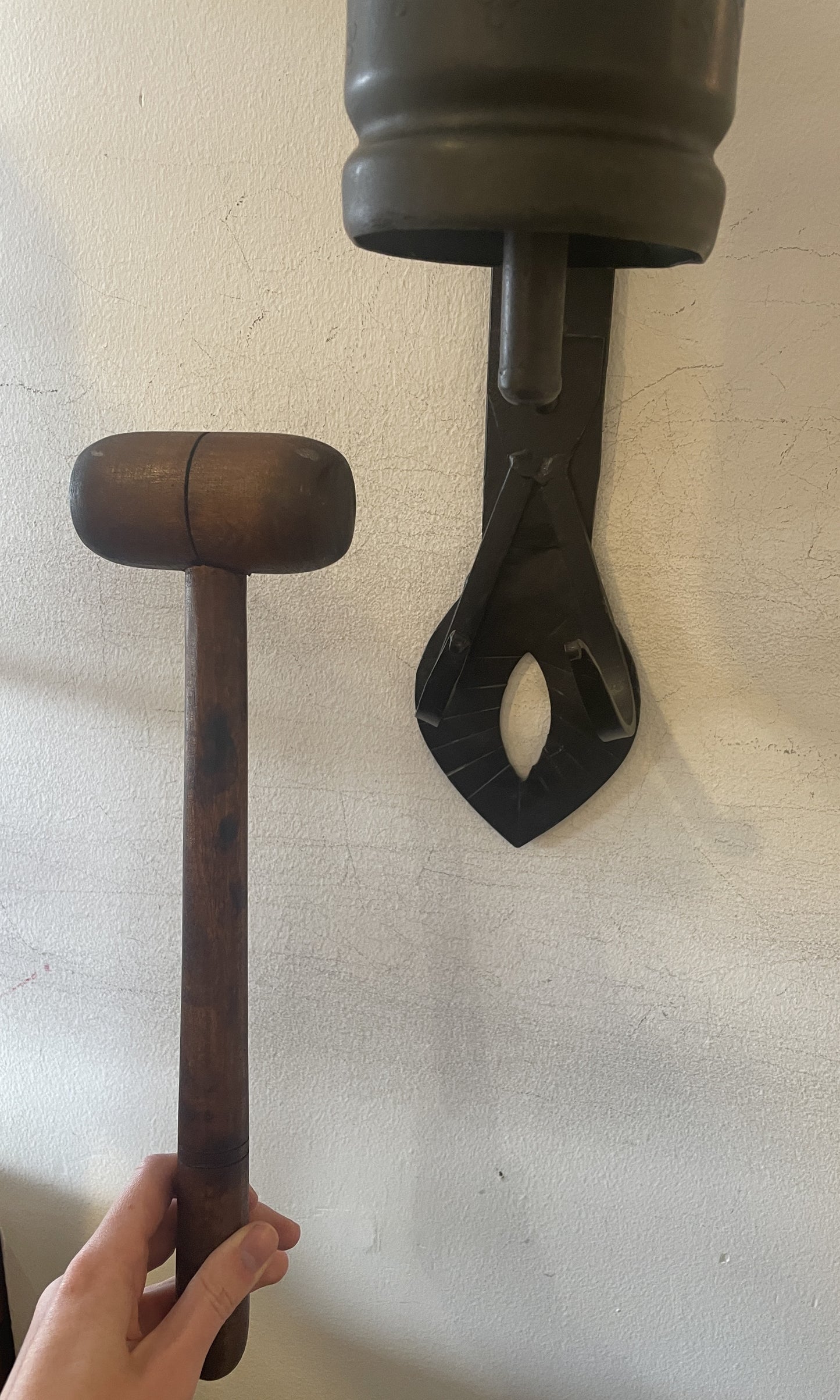 Hand Forged Iron Bell on Bracket with Mallet (0JL01Q)