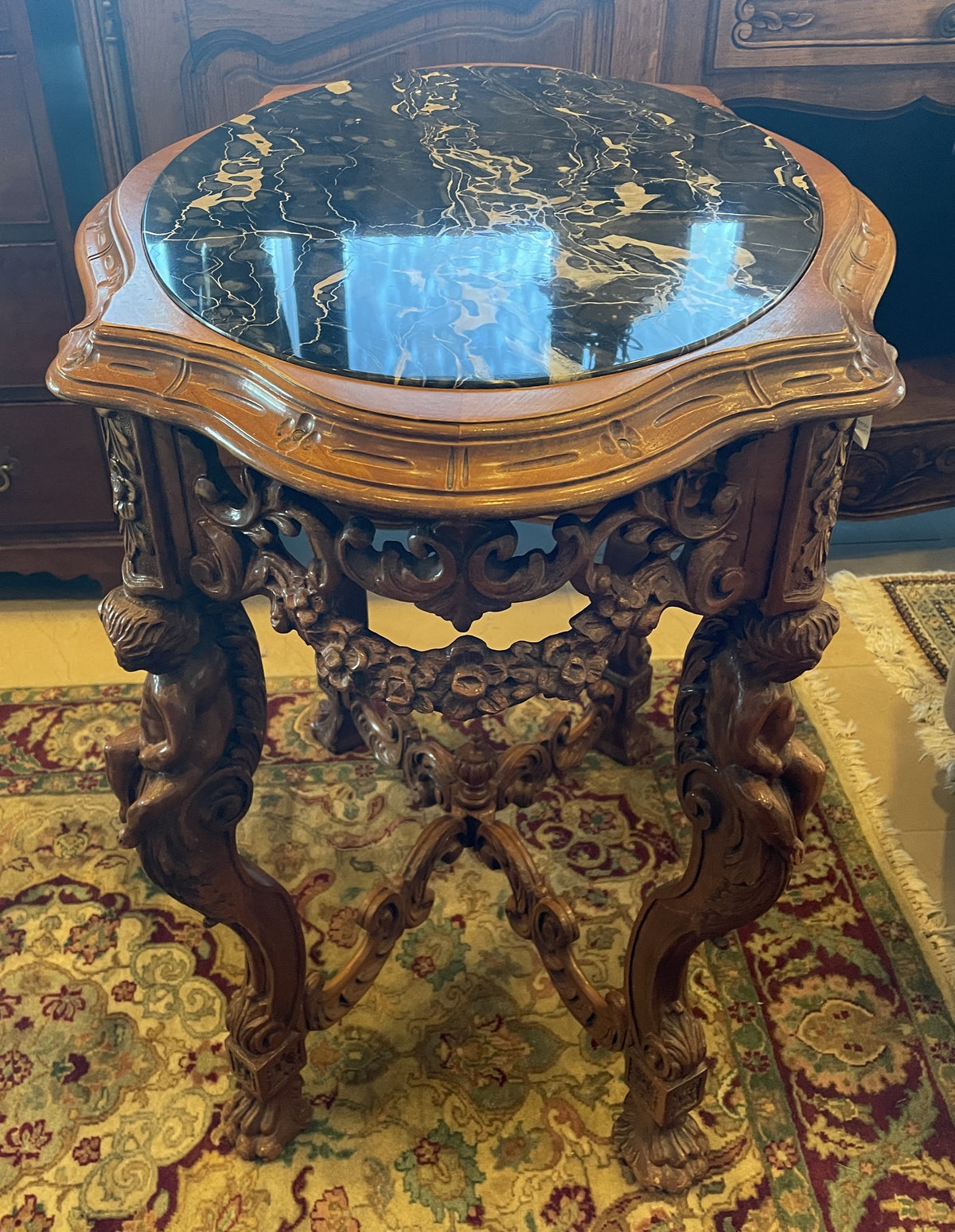 Victorian Center Table with Cherubs and Marble Inset Top (0QH001)