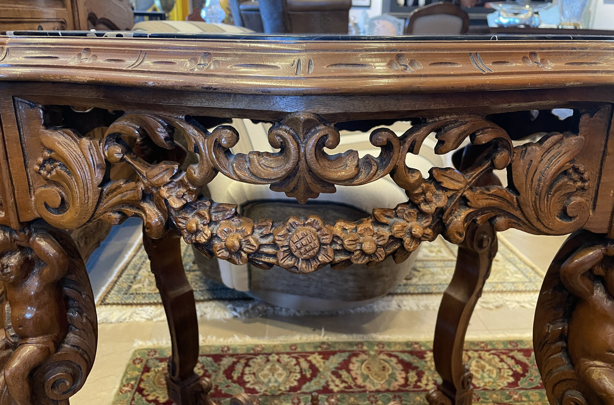 Victorian Center Table with Cherubs and Marble Inset Top (0QH001)