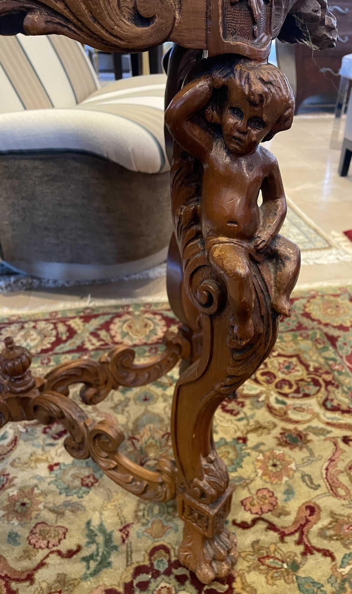 Victorian Center Table with Cherubs and Marble Inset Top (0QH001)