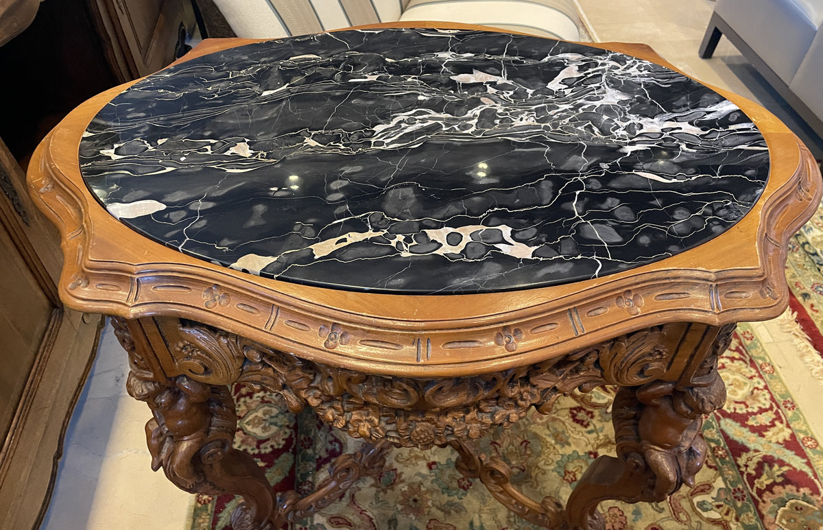 Victorian Center Table with Cherubs and Marble Inset Top (0QH001)