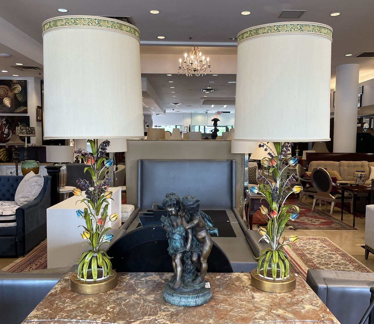 Vintage Marbro Tole Floral Lamps, a Pair (0MJ00B)