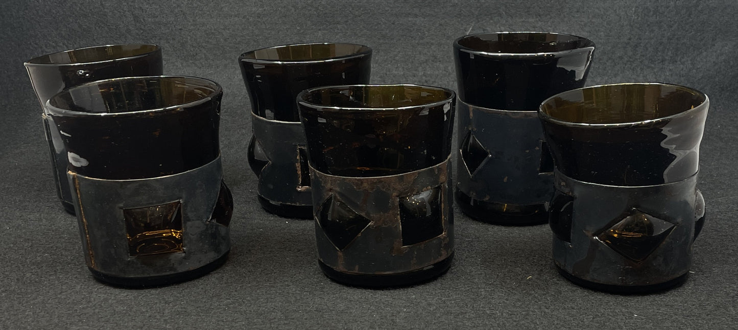 Felipe Derflinger Brutalist Iron Wrapped, Hand Blown Glasses, set of 6 (0JL02I)
