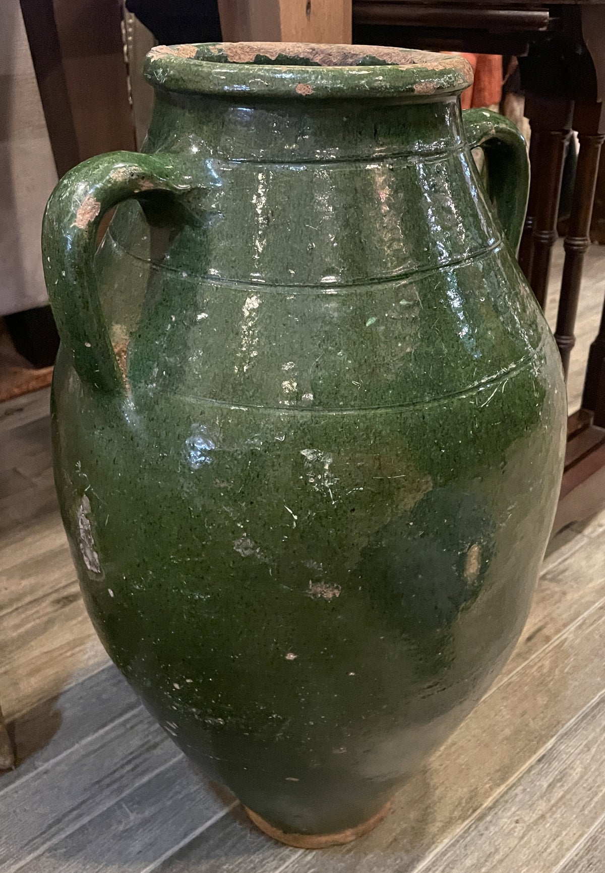 Antique Terracotta Green Glaze Olive Jar, large (0JL051)