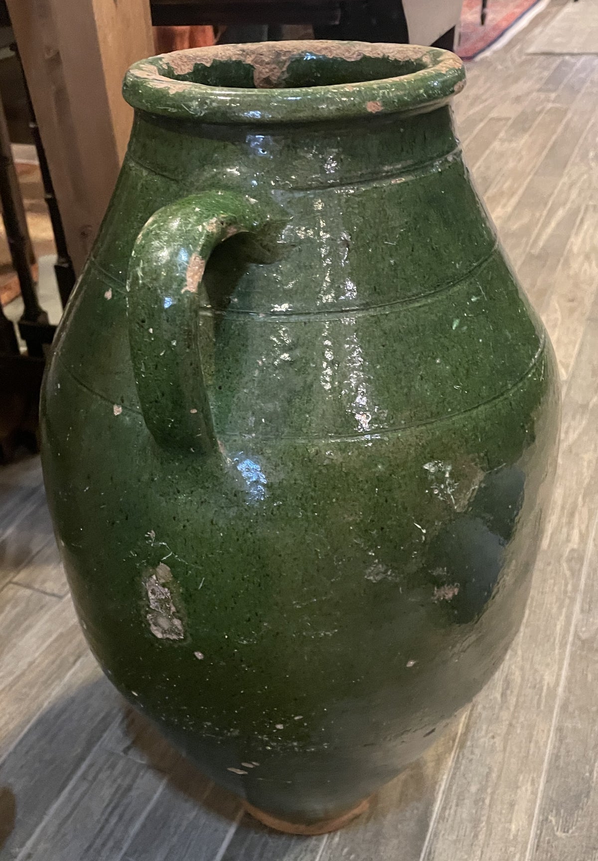 Antique Terracotta Green Glaze Olive Jar, large (0JL051)