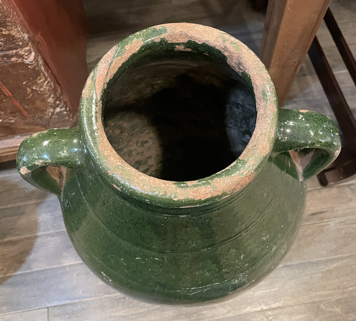 Antique Terracotta Green Glaze Olive Jar, large (0JL051)
