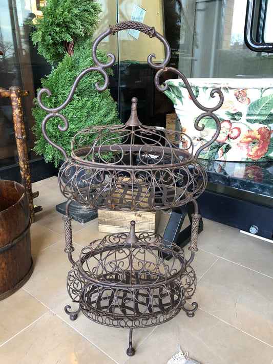 Vintage French Two Tiered Wire Work Fruit Basket (27519)