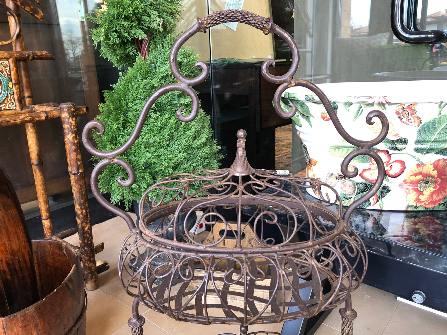 Vintage French Two Tiered Wire Work Fruit Basket (27519)