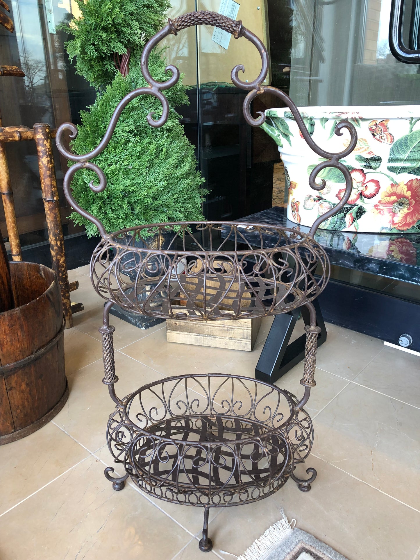 Vintage French Two Tiered Wire Work Fruit Basket (27519)