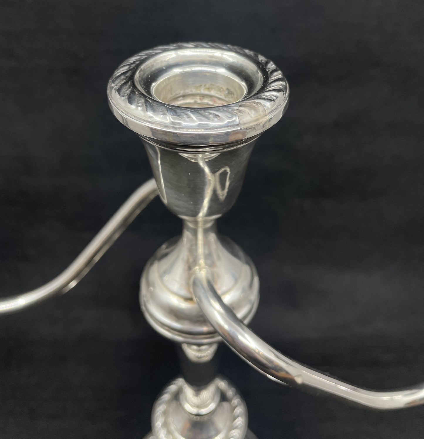 Preisner Sterling Three Arm Candleabras, a pair (0M9002)