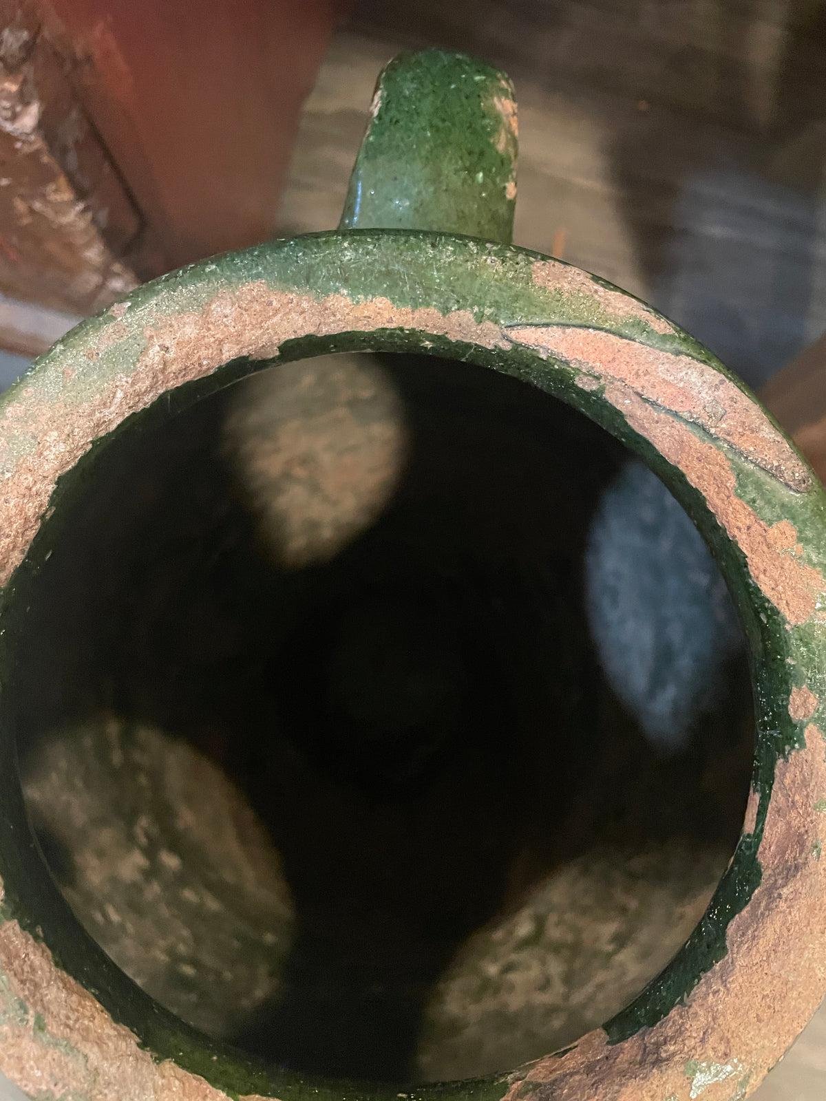 Antique Terracotta Green Glaze Olive Jar, large (0JL051)