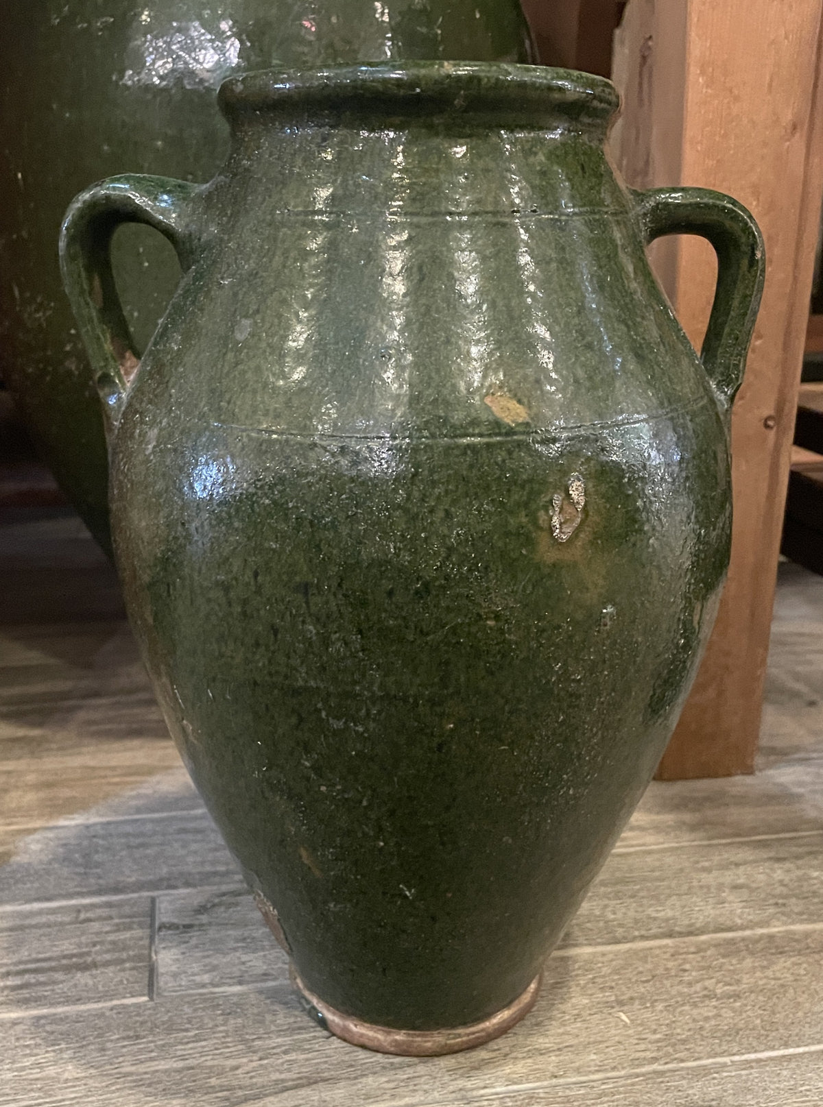 Antique Terracotta Green Glaze Olive Jar, medium (0JL052)