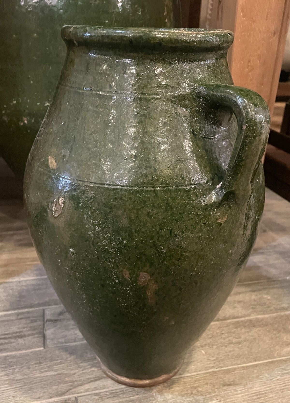 Antique Terracotta Green Glaze Olive Jar, medium (0JL052)