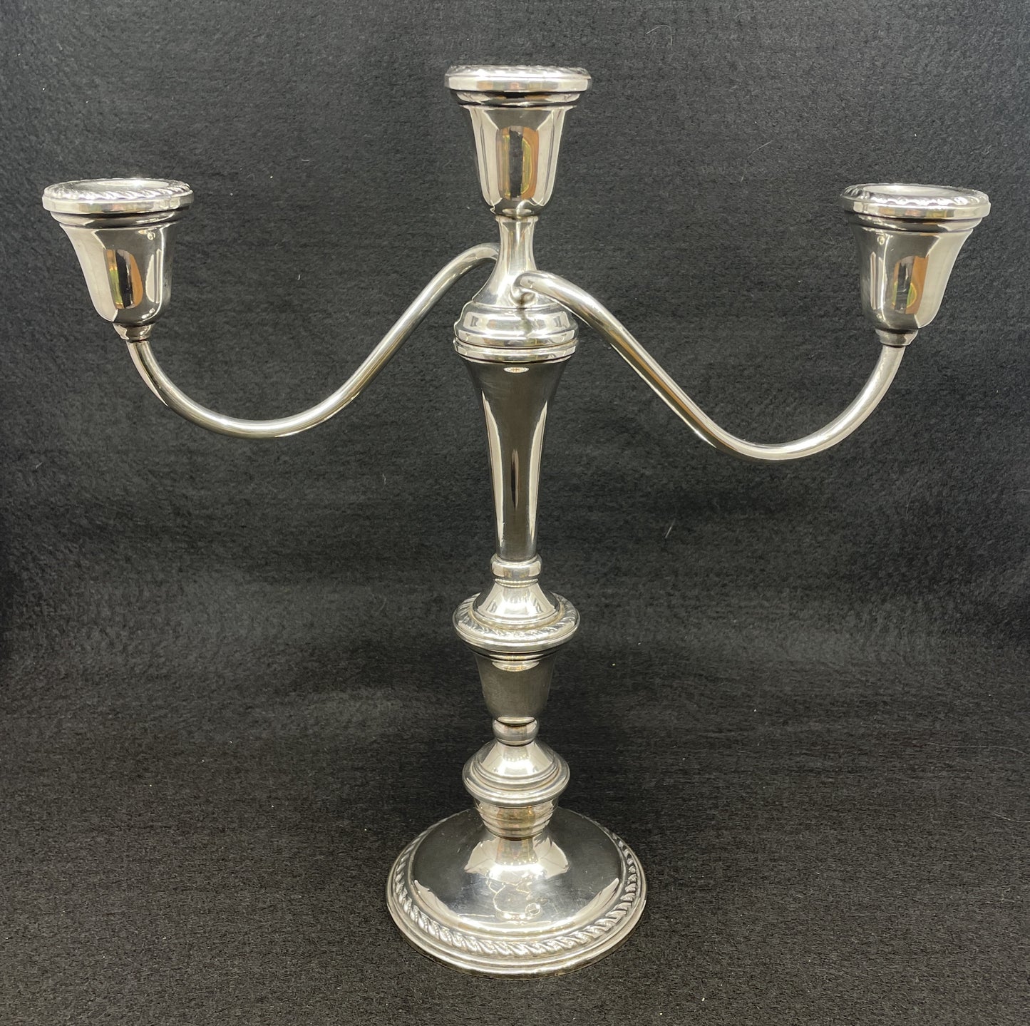 Preisner Sterling Three Arm Candleabras, a pair (0M9002)