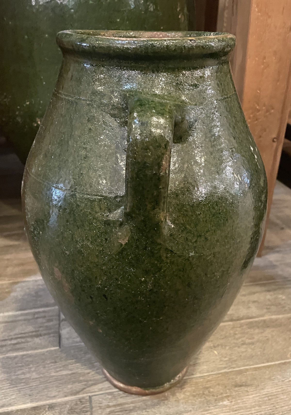 Antique Terracotta Green Glaze Olive Jar, medium (0JL052)