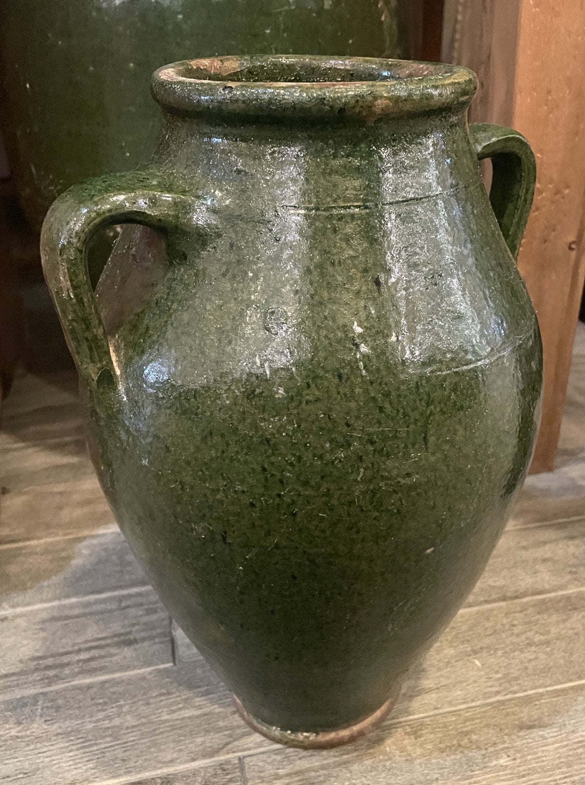 Antique Terracotta Green Glaze Olive Jar, medium (0JL052)