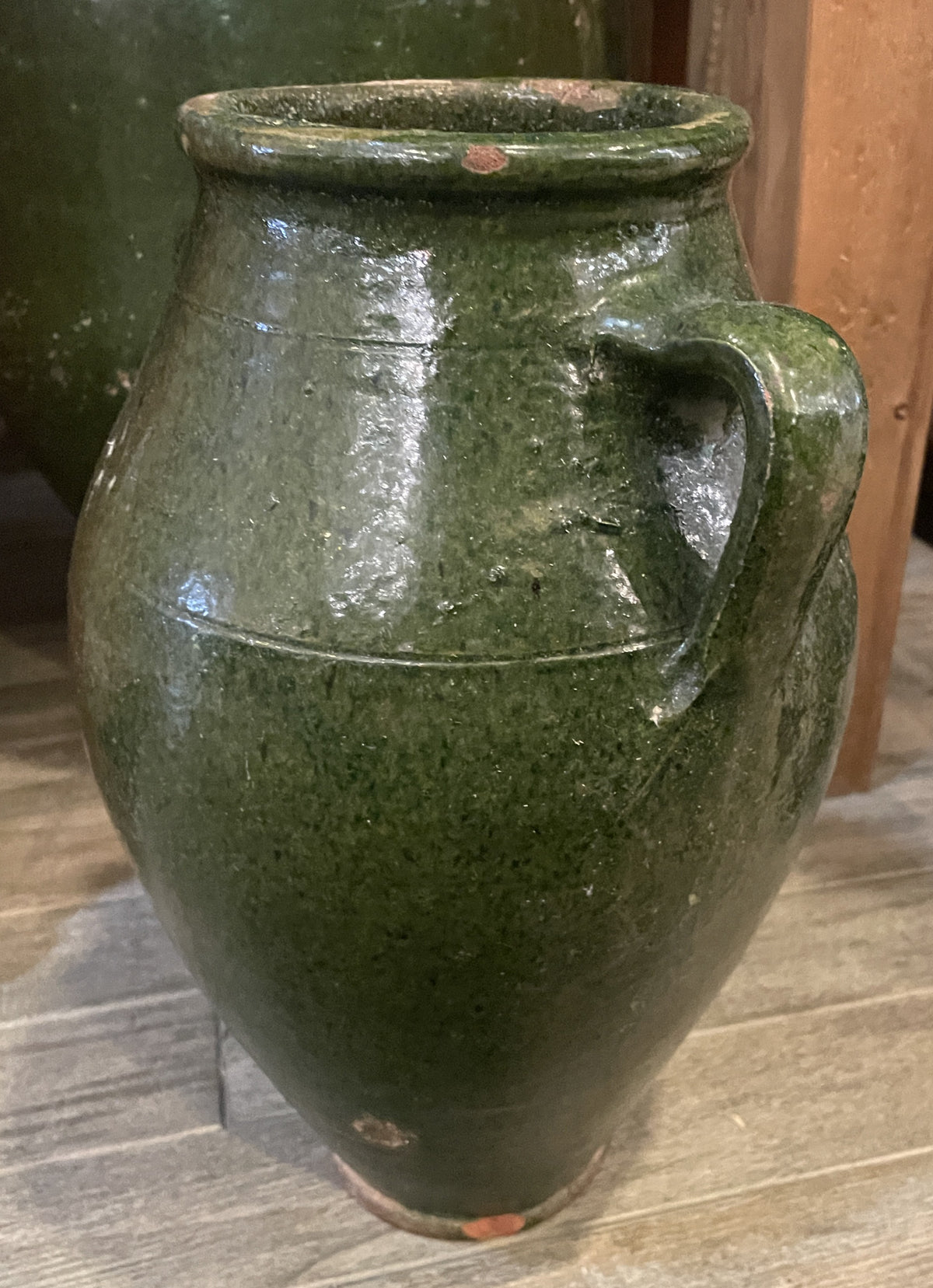 Antique Terracotta Green Glaze Olive Jar, medium (0JL052)