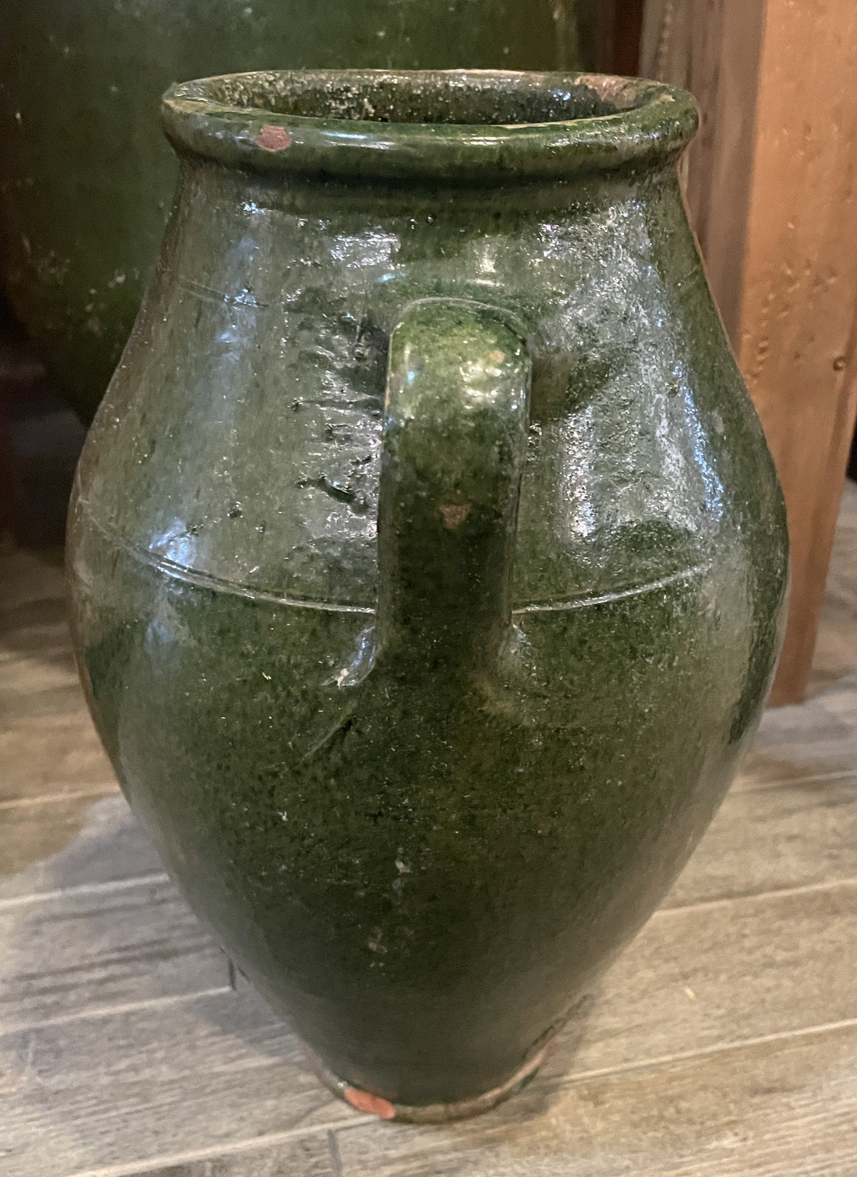 Antique Terracotta Green Glaze Olive Jar, medium (0JL052)