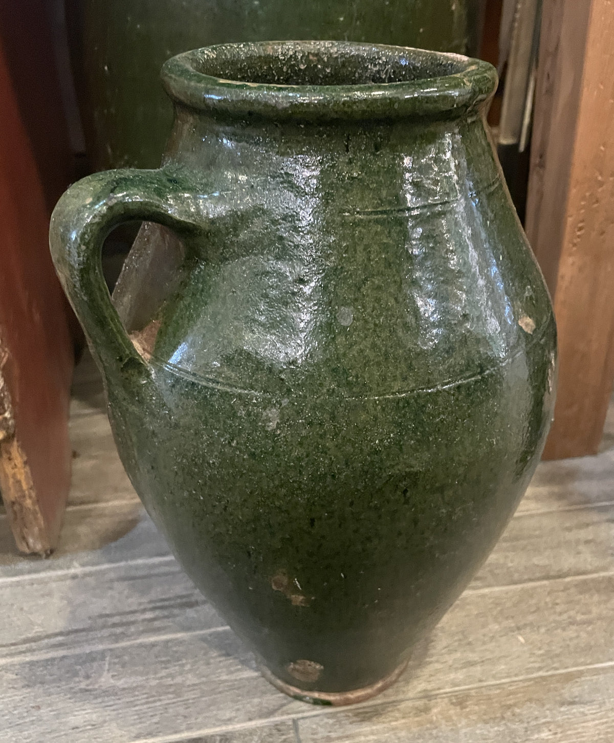 Antique Terracotta Green Glaze Olive Jar, medium (0JL052)