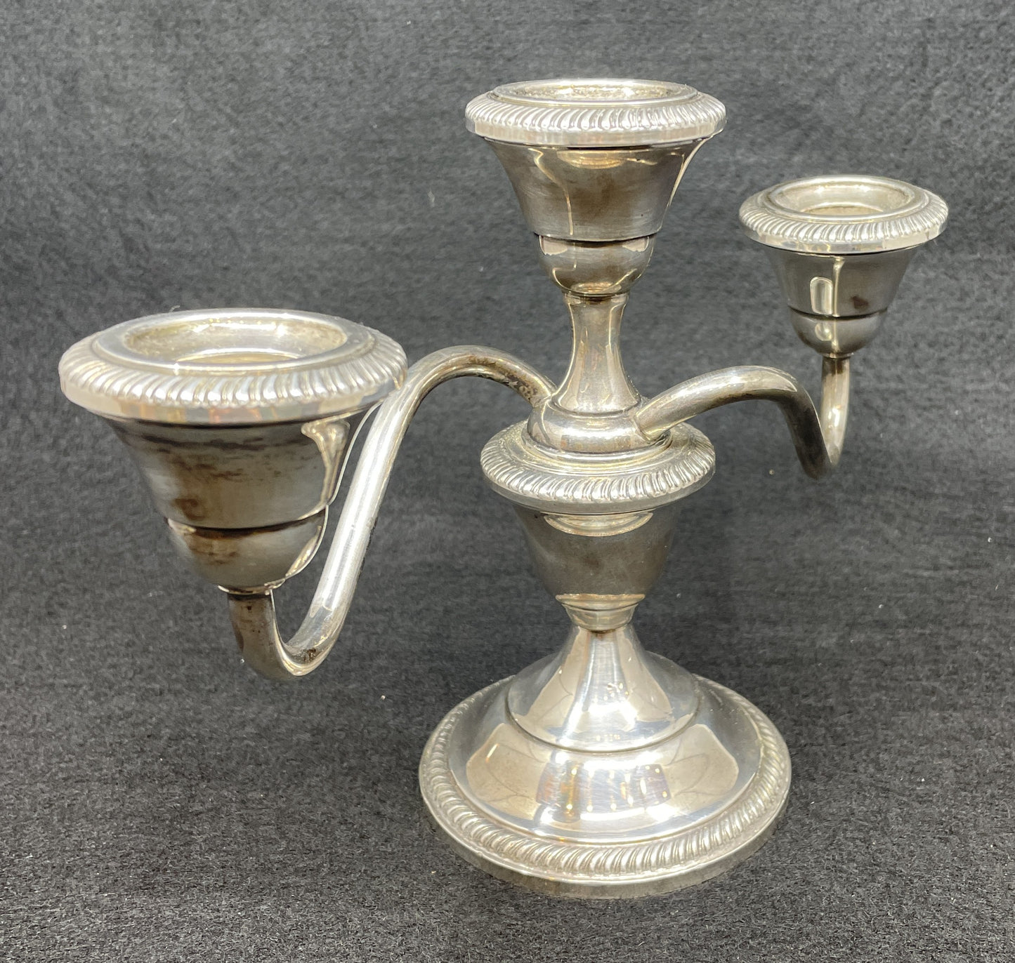 Fisher Sterling Three Candle Candelabras, a pair (012006)