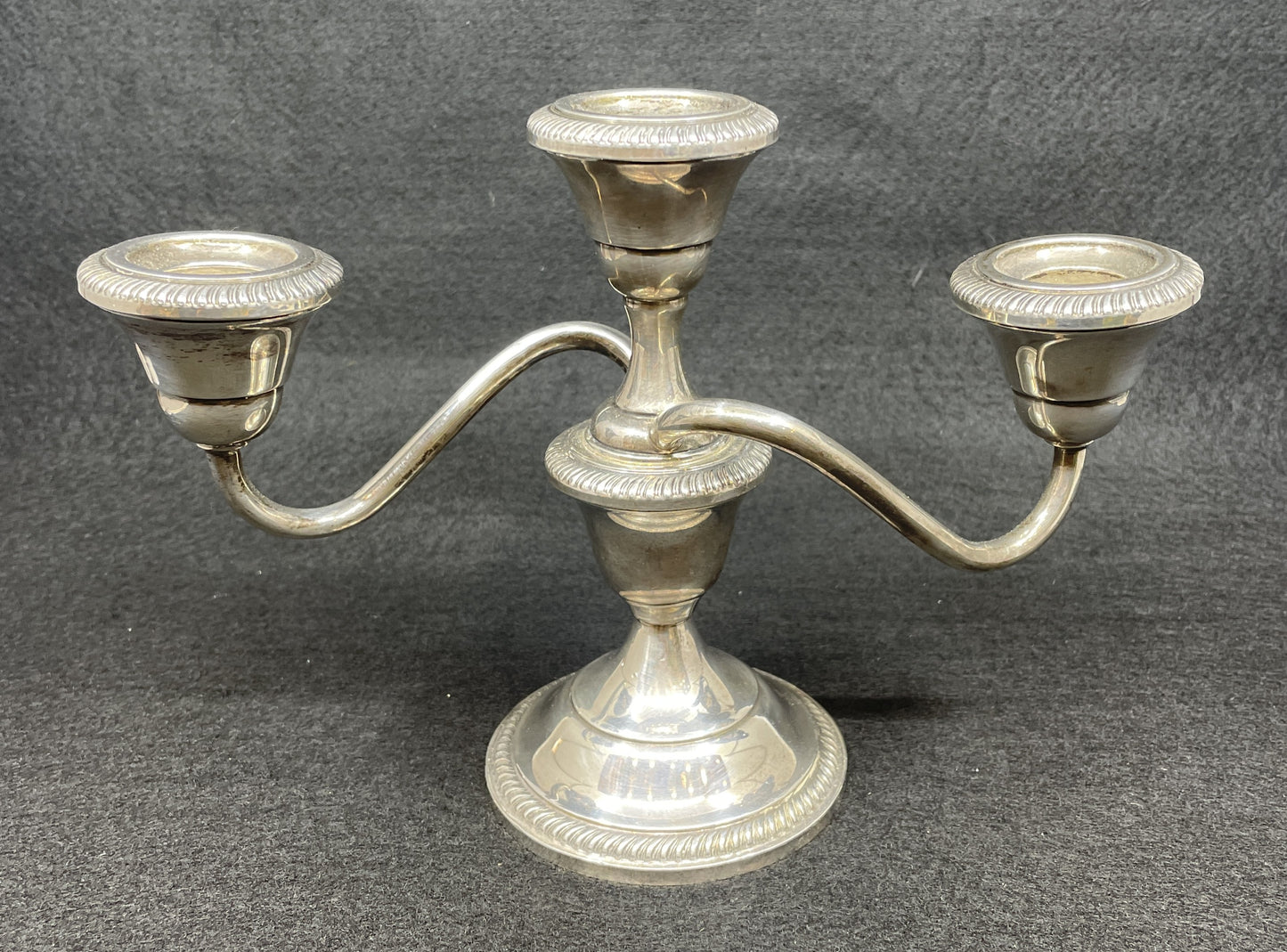 Fisher Sterling Three Candle Candelabras, a pair (012006)