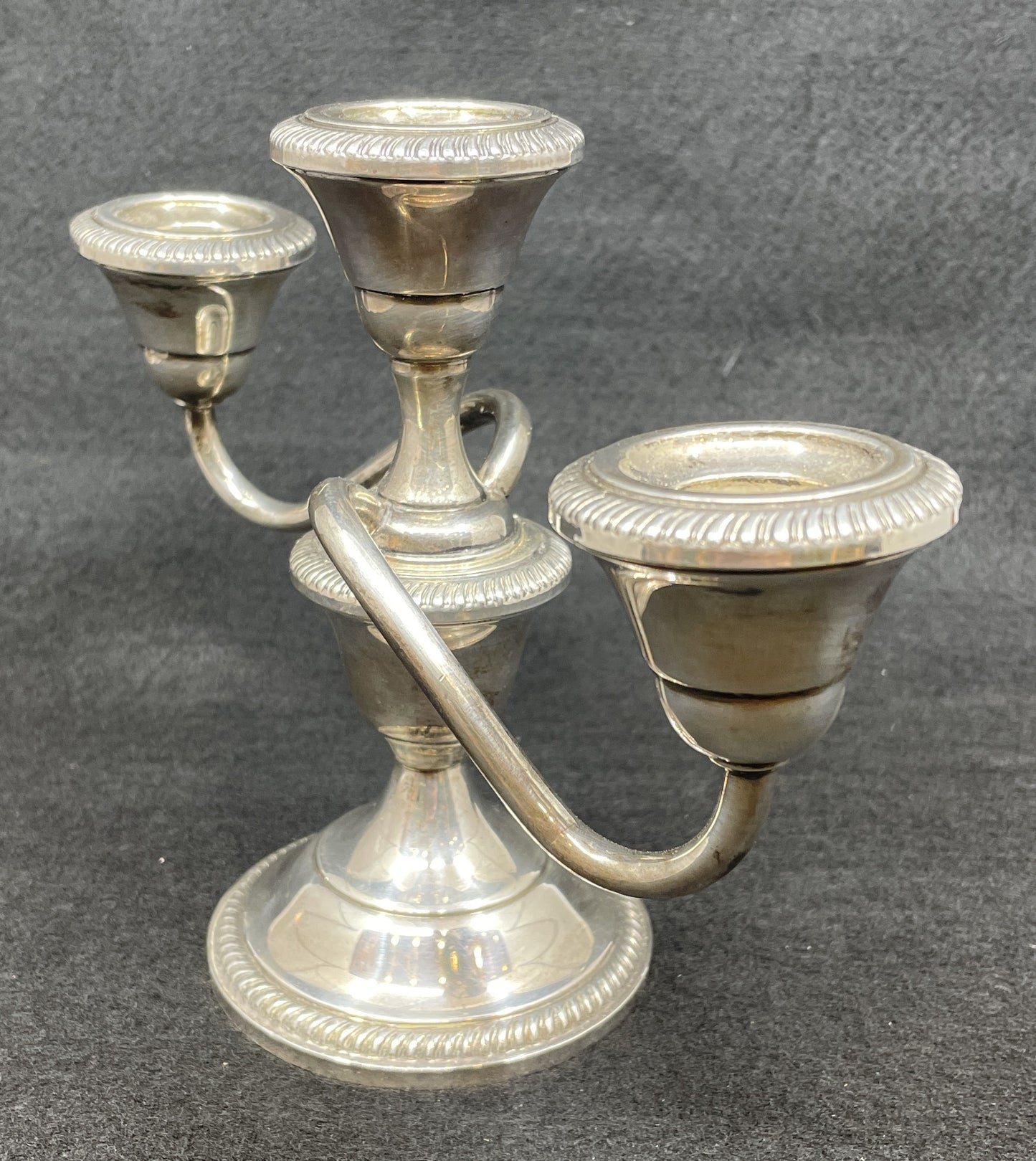 Fisher Sterling Three Candle Candelabras, a pair (012006)