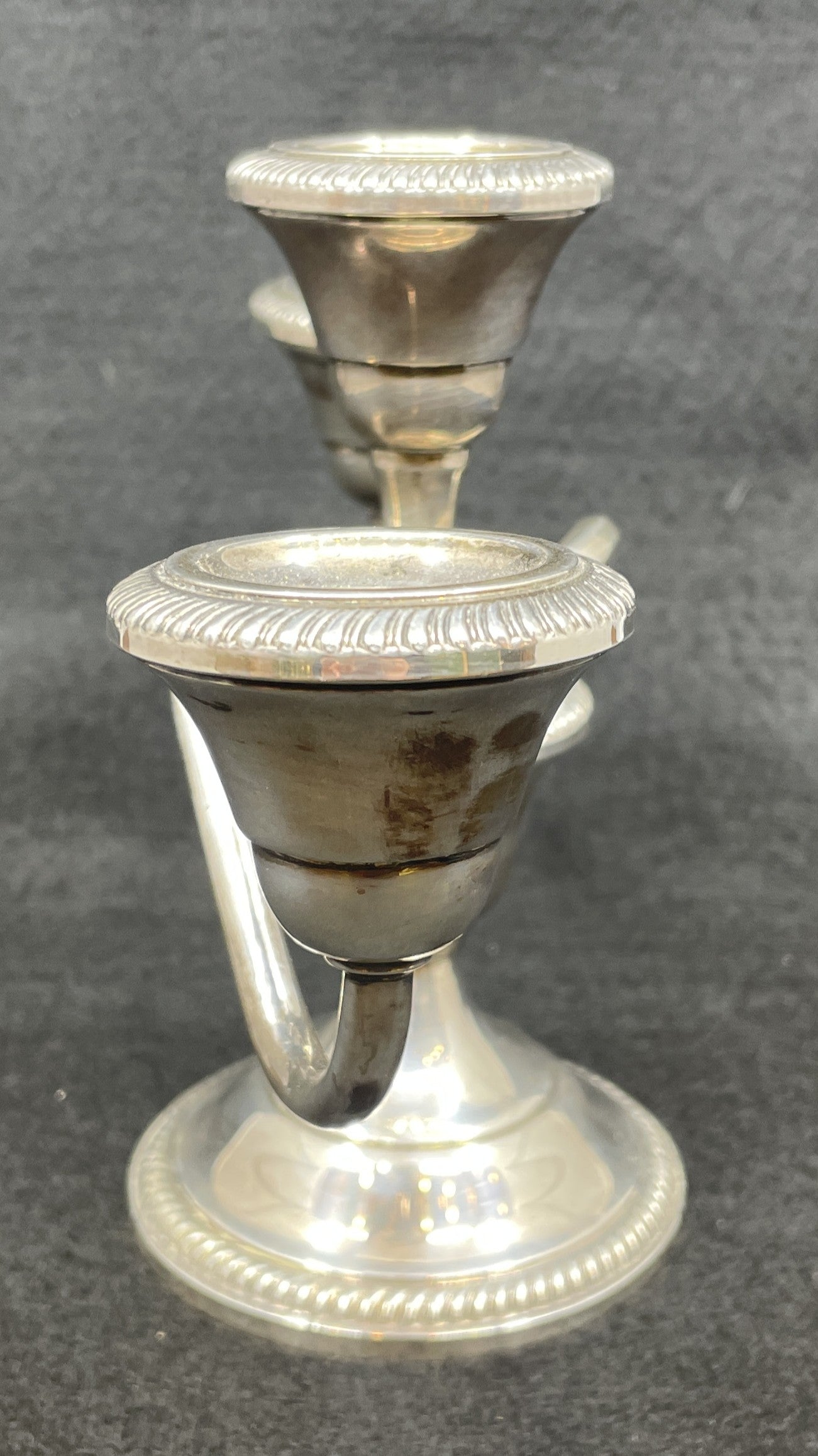Fisher Sterling Three Candle Candelabras, a pair (012006)