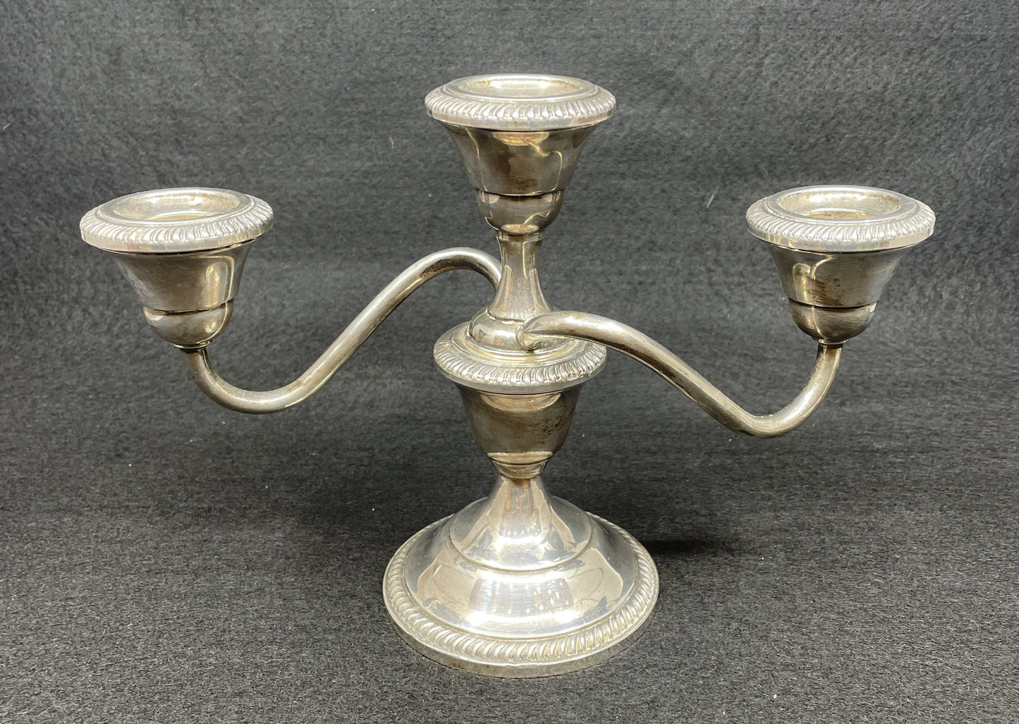 Fisher Sterling Three Candle Candelabras, a pair (012006)